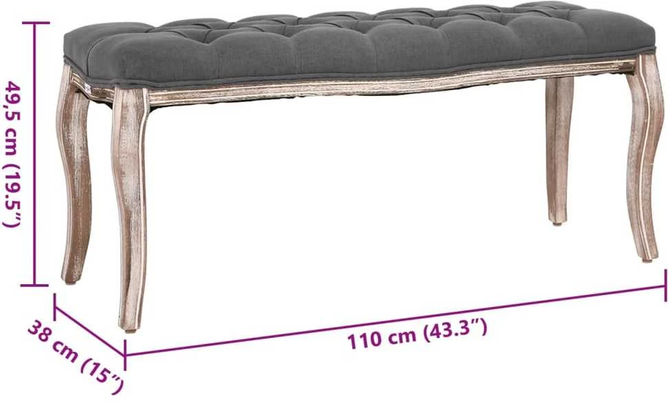 Suoliukas, tamsiai pilkas, 110x38x48cm, linas/medienos masyvas