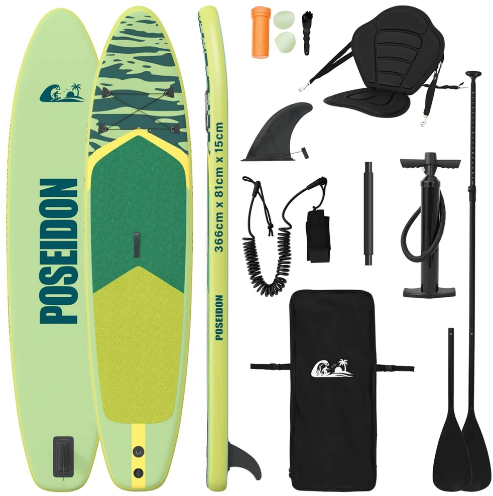 SUP lenta su sėdyne 2-in-1 POSEIDON 366 x 81 x 15 cm Žalia