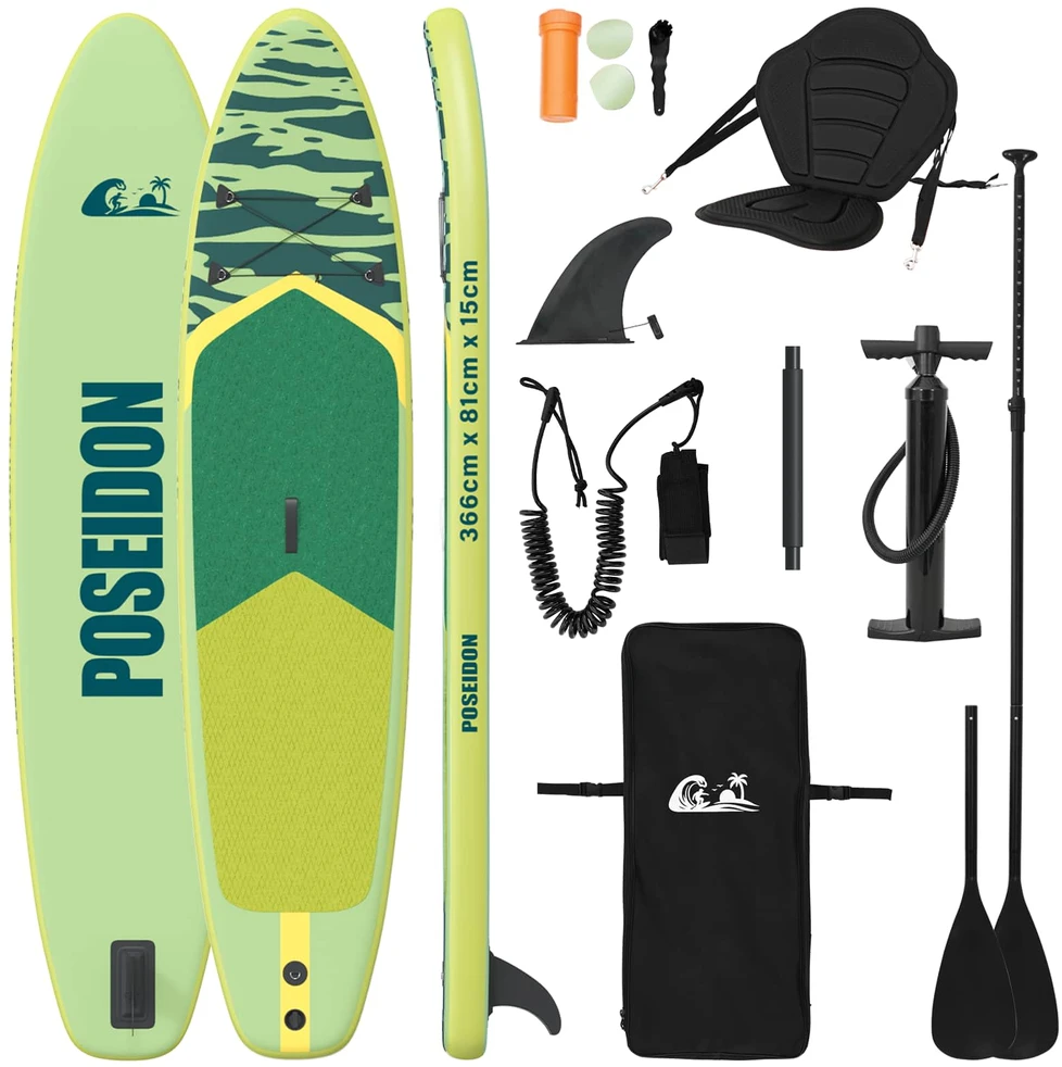 SUP lenta su sėdyne 2-in-1 POSEIDON 366 x 81 x 15 cm Žalia