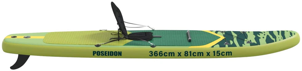 SUP lenta su sėdyne 2-in-1 POSEIDON 366 x 81 x 15 cm Žalia