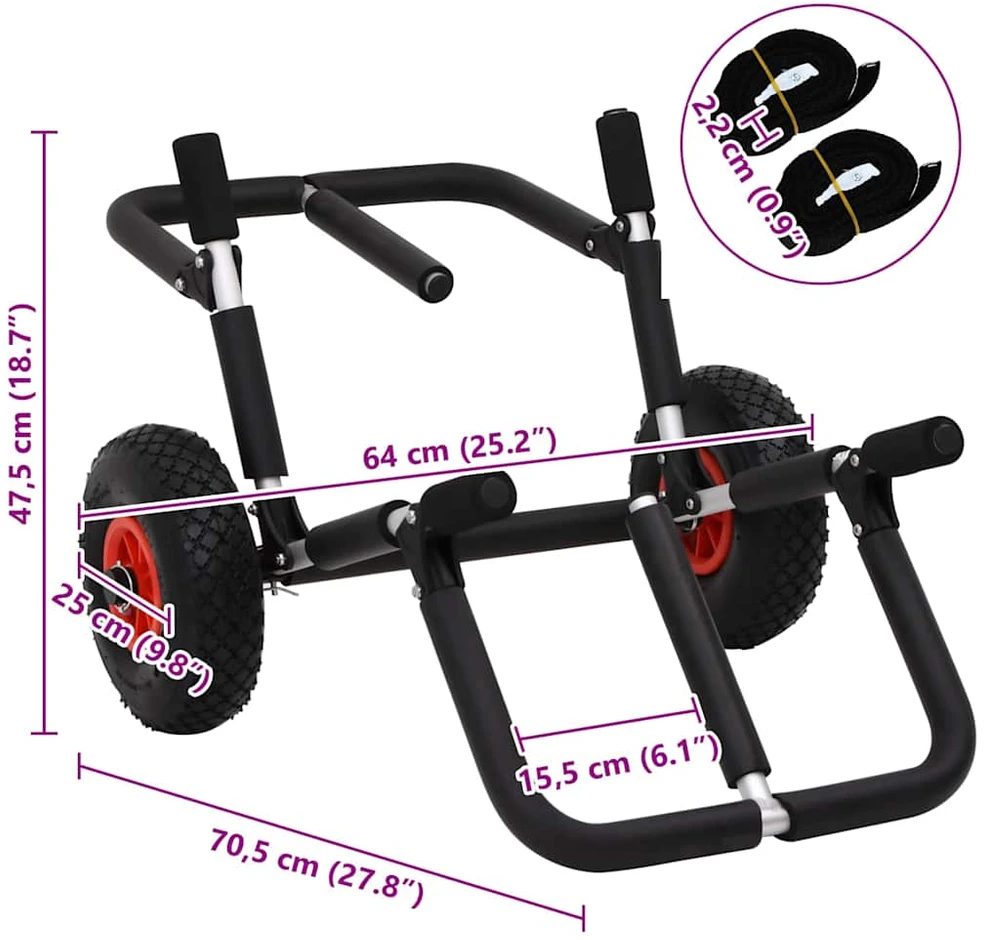 Baidarės vežimėlis, aliuminis, sulankstomas, 90kg