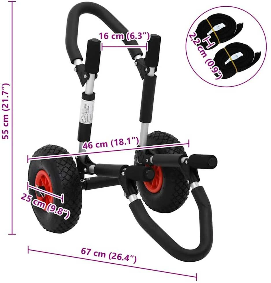 Baidarės vežimėlis, aliuminis, sulankstomas, 45kg