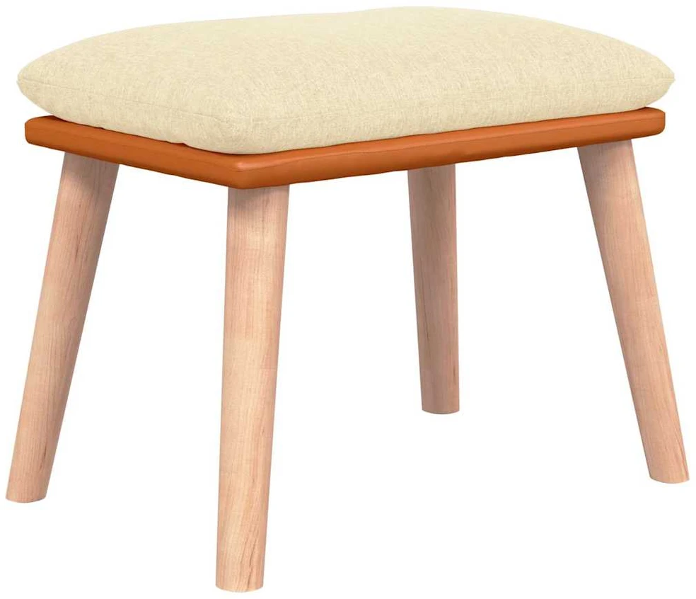 Supama kėdė su taburete, kreminės baltos spalvos, audinys