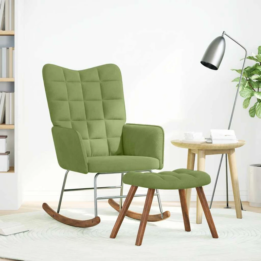 supama kėdė su taburete Light Žalias Velvet