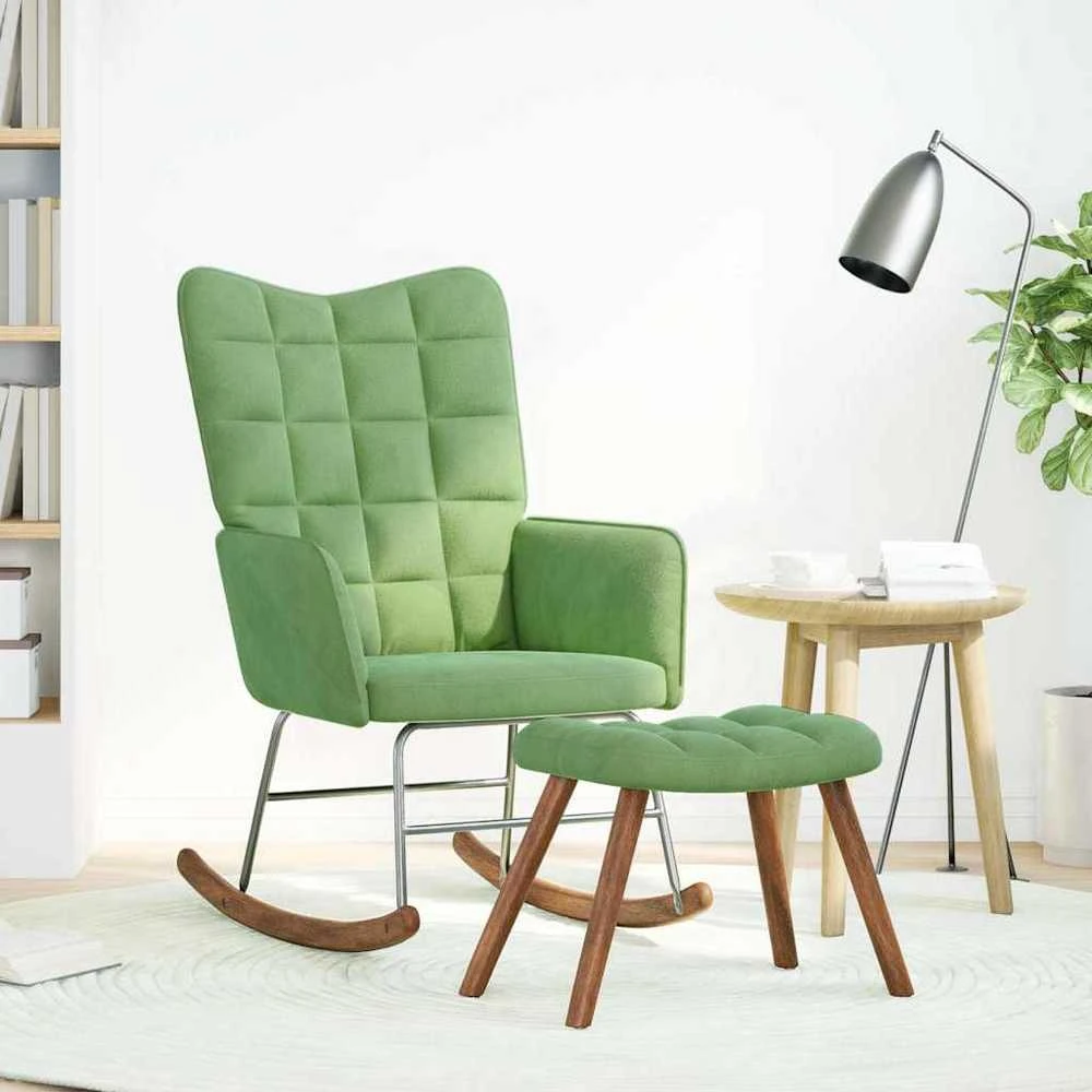 supama kėdė su taburete Light Žalias Velvet