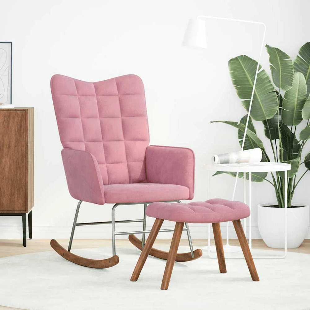supama kėdė su taburete Rožinė Velvet