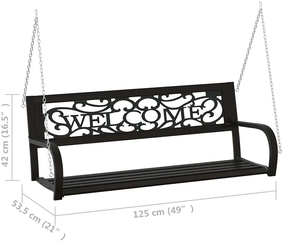 Supamas sodo suoliukas, juodos spalvos, 125cm, plienas ir WPC