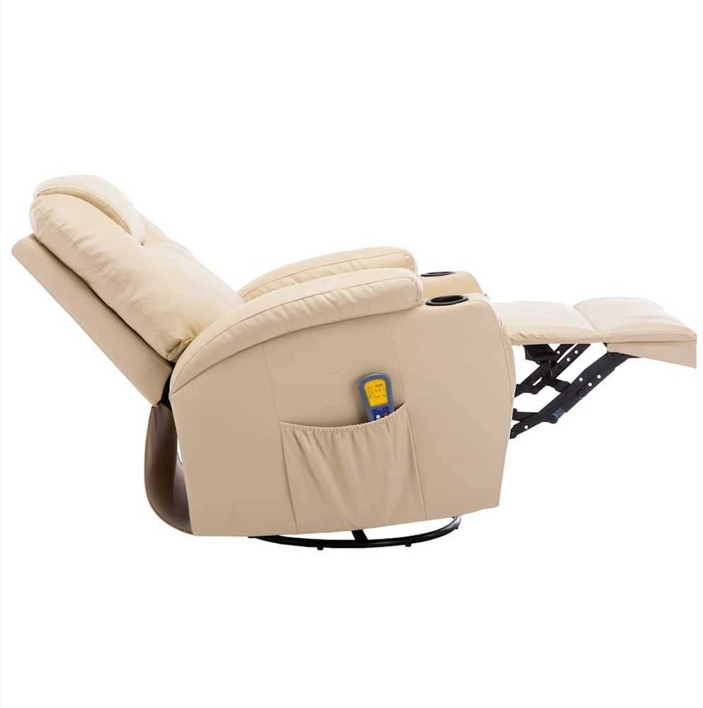 Supamasis masažinis krėslas, kreminės spalvos, dirbtinė oda