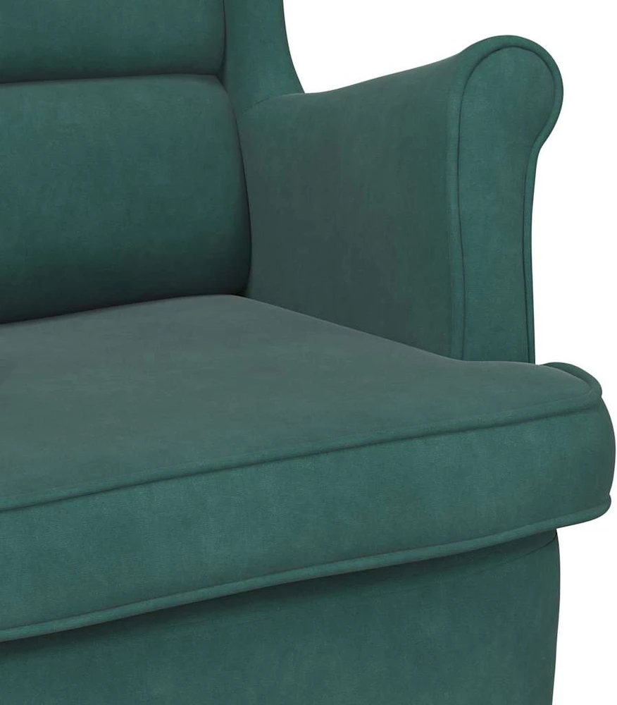 Supamas krėslas su kaučiukmedžio kojomis, žalias, aksomas