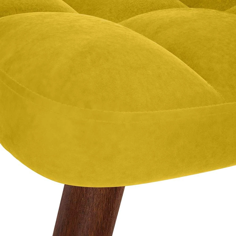 Supama aksominė kėdė su taburete, geltonos spalvos