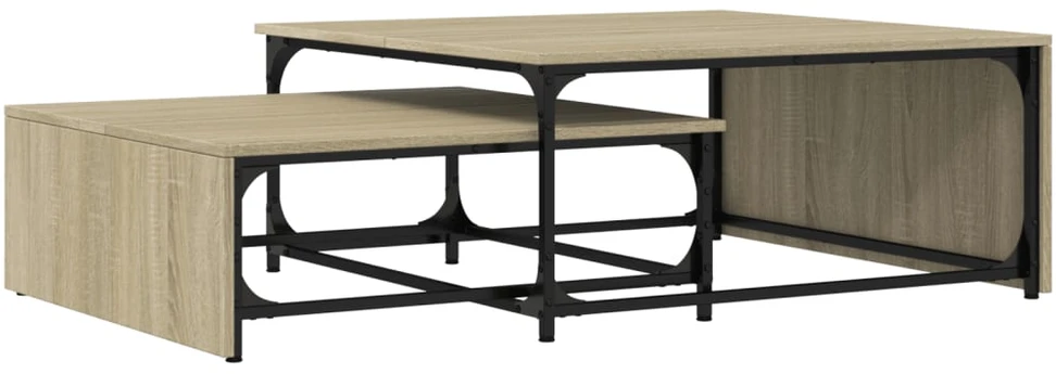 Sustumiami kavos staliukai, 2vnt., ąžuolo, mediena ir metalas