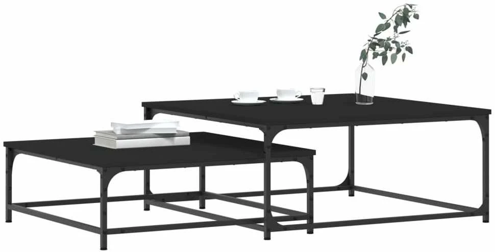 Sustumiami kavos staliukai, 2vnt., juodi, apdirbta mediena