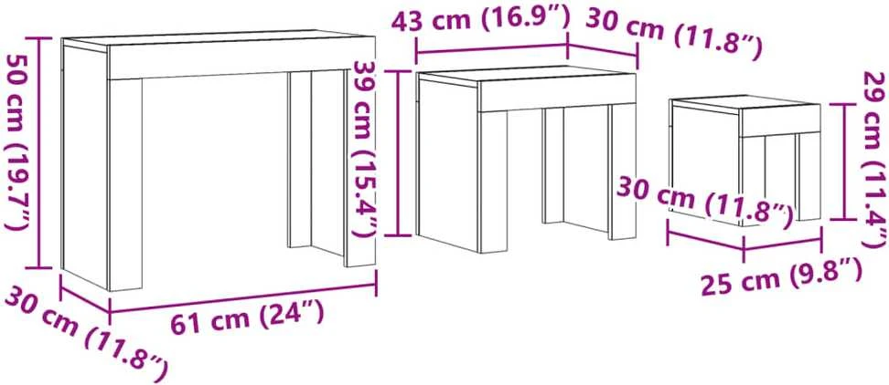 Sustumiami kavos staliukai, 3vnt., medienos, apdirbta mediena