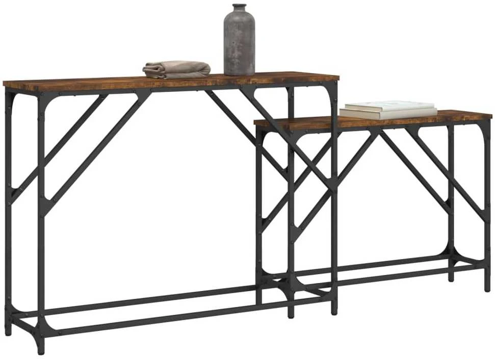 Sustumiami konsoliniai staliukai, 2vnt., dūminiai, mediena