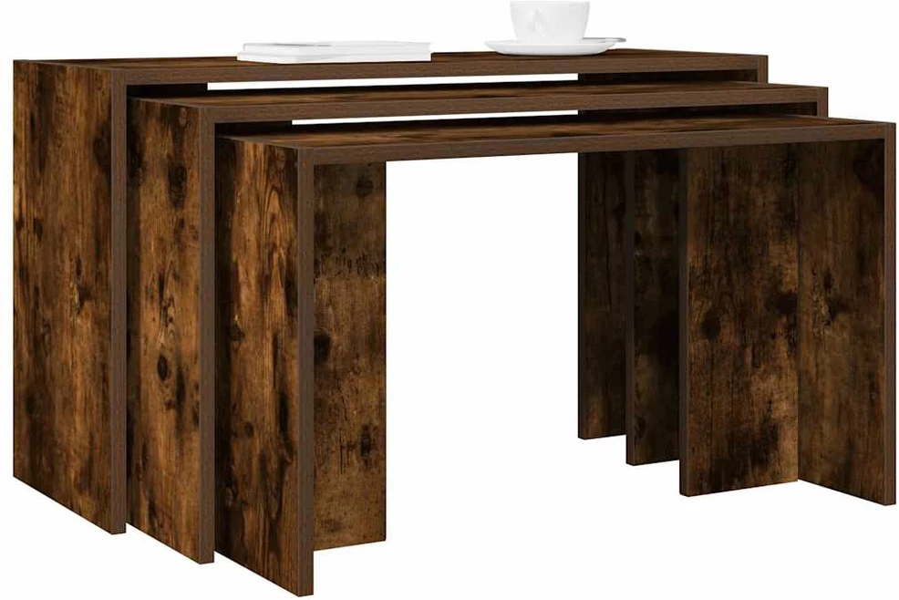 Sustumiami staliukai, 3vnt., dūminio ąžuolo, apdirbta mediena