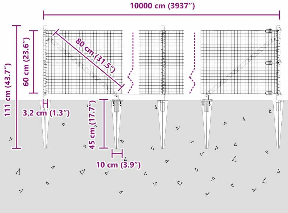 Suvirintas vielinis tvoras su smailiais galais 100 x 0,6 m