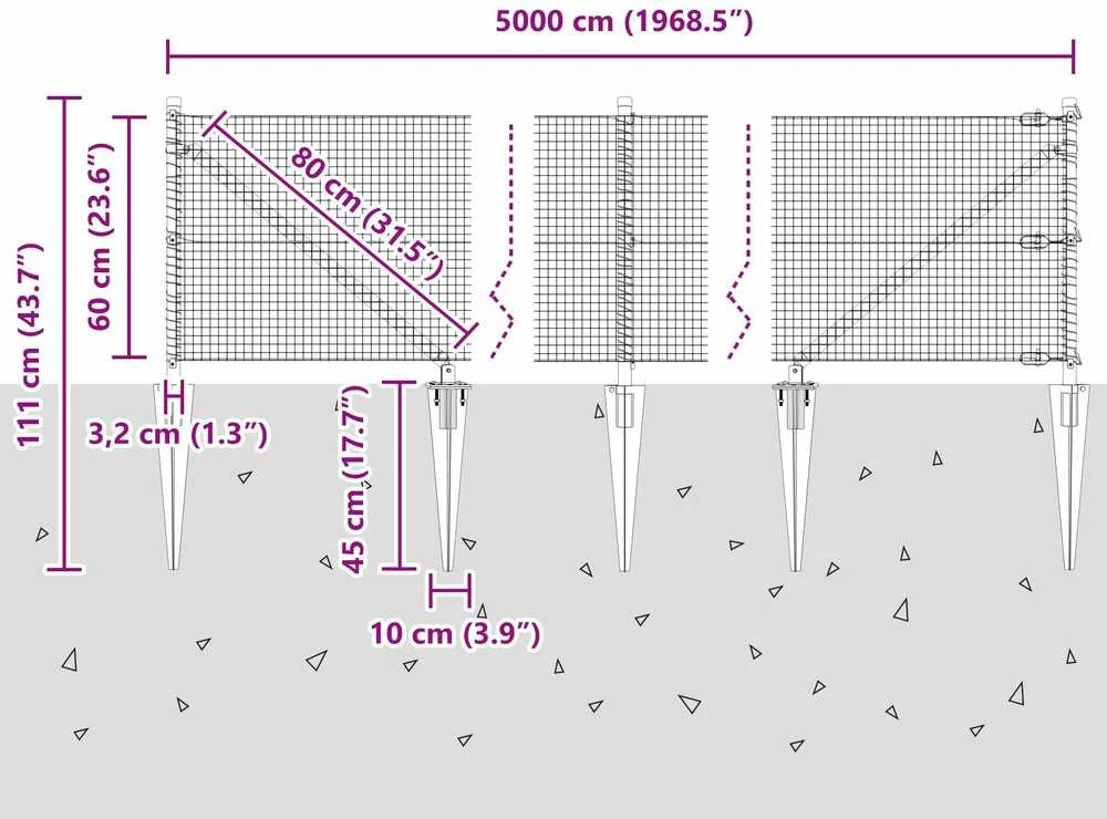 Suvirintas vielinis tvoras su smailiais galais 50 x 0,6 m Žalia