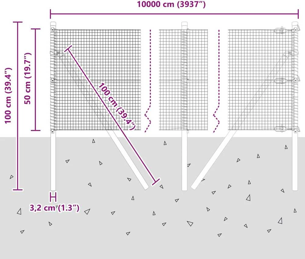 Suvirintas vielos tvora žemės tvirtinimas 100 x 0,5 m Žalia