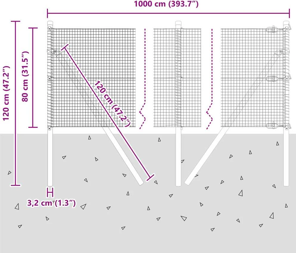 Suvirintas vielos tvora žemės tvirtinimas 10 x 0,8 m Sidabrinė