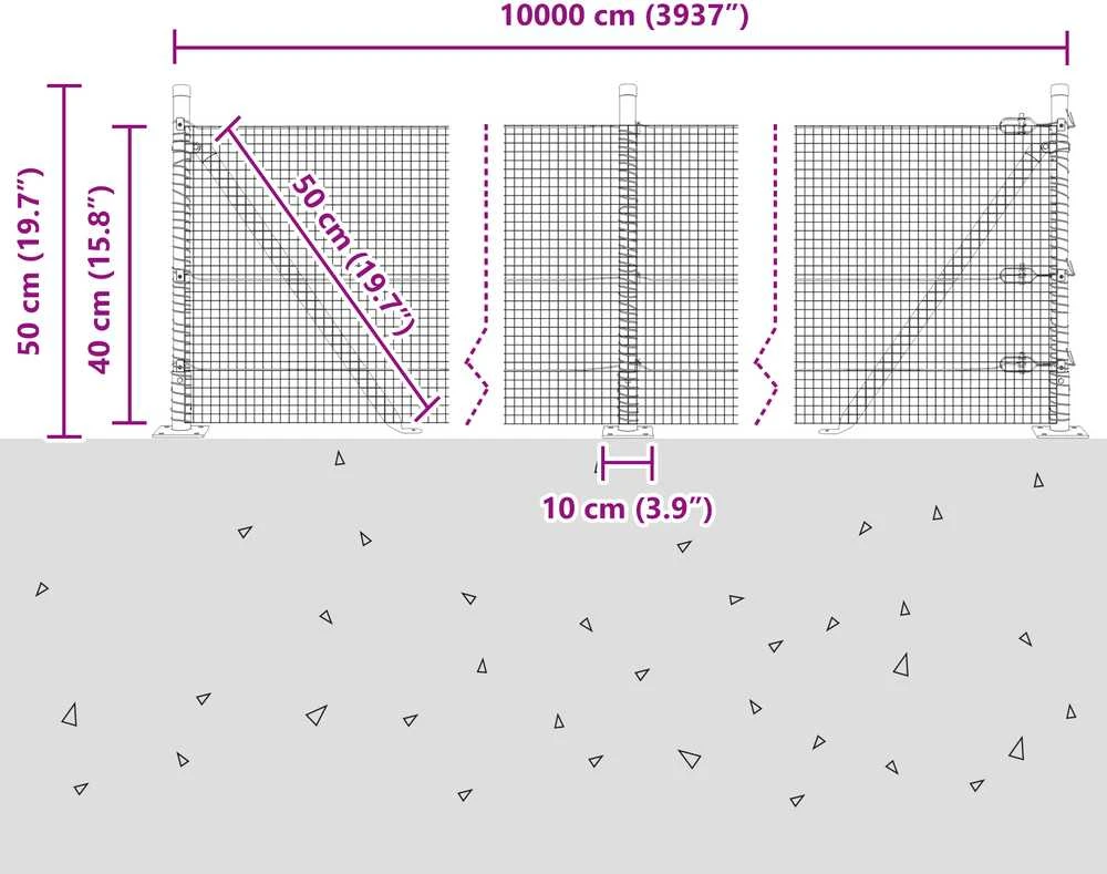 Suvirinta vielos tvora su betono baze 100 x 0,4 m Žalia