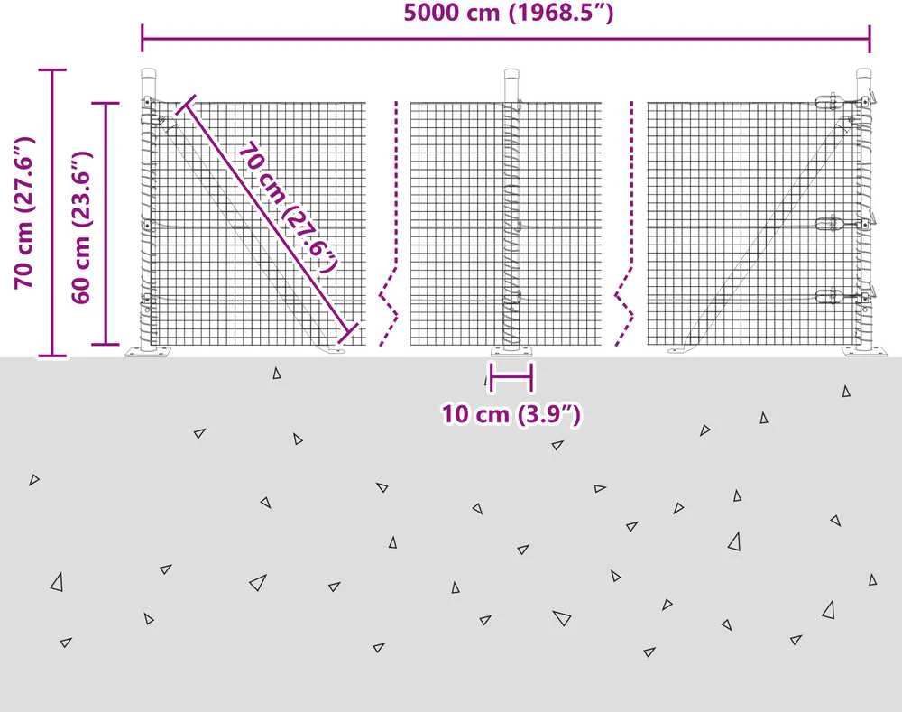 Suvirinta vielos tvora su betono baze 50 x 0,6 m Pilka
