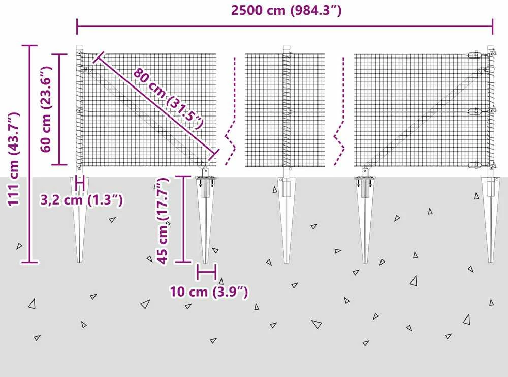 Suvirintas vielinis tvoras su smailiais galais 25 x 0,6 m Žalia