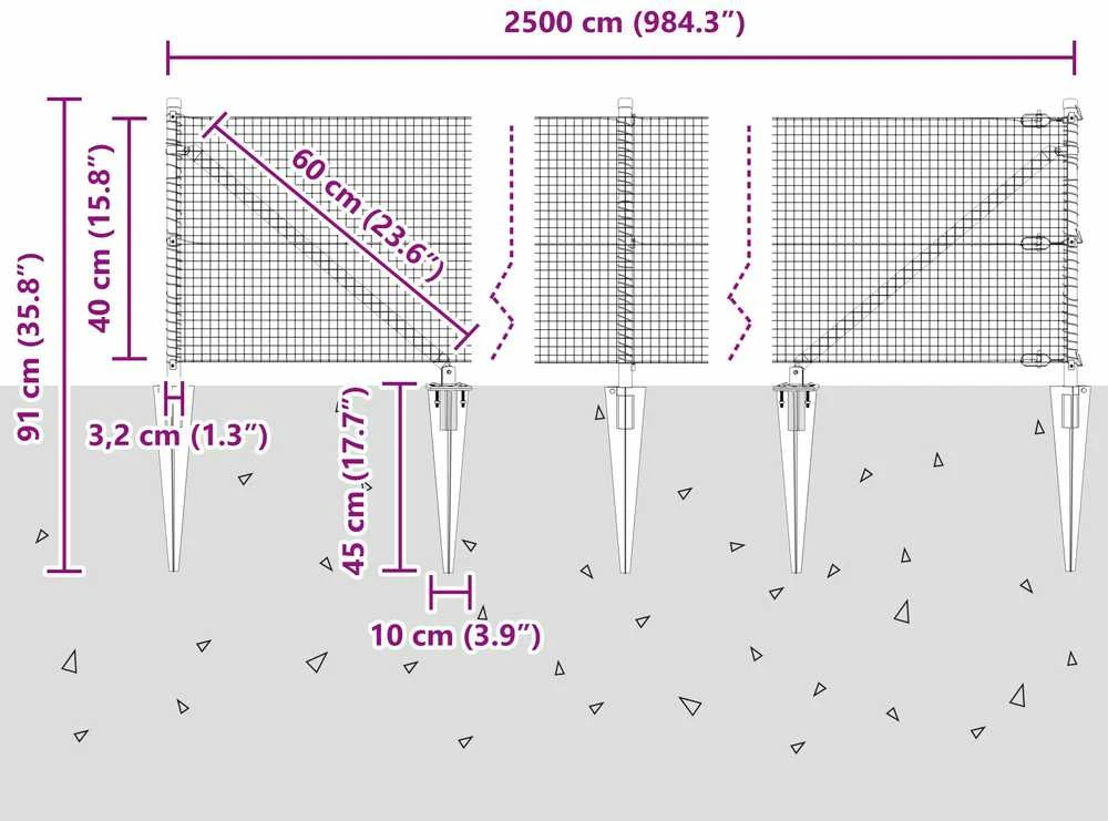 Suvirintas vielinis tvoras su smailiais galais 25 x 0,4 m Žalia