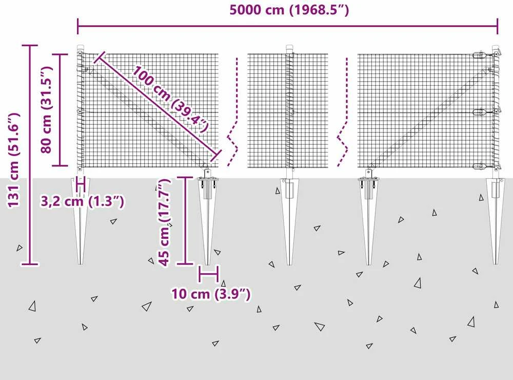 Suvirintas vielinis tvoras su smailiais galais 50 x 0,8 m Žalia