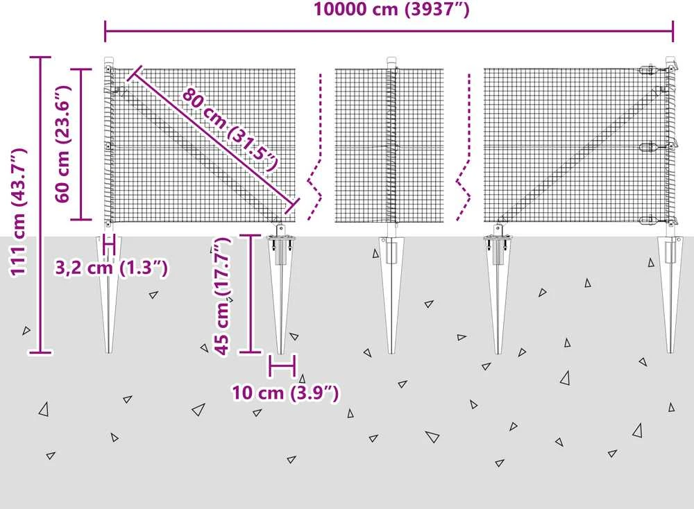 Suvirintas vielinis tvoras su smailiais galais 100 x 0,6 m
