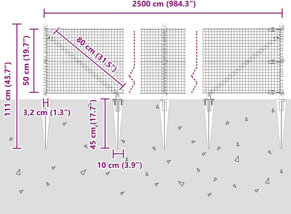 Suvirintas vielinis tvoras su smailiais galais 25 x 0,5 m Žalia
