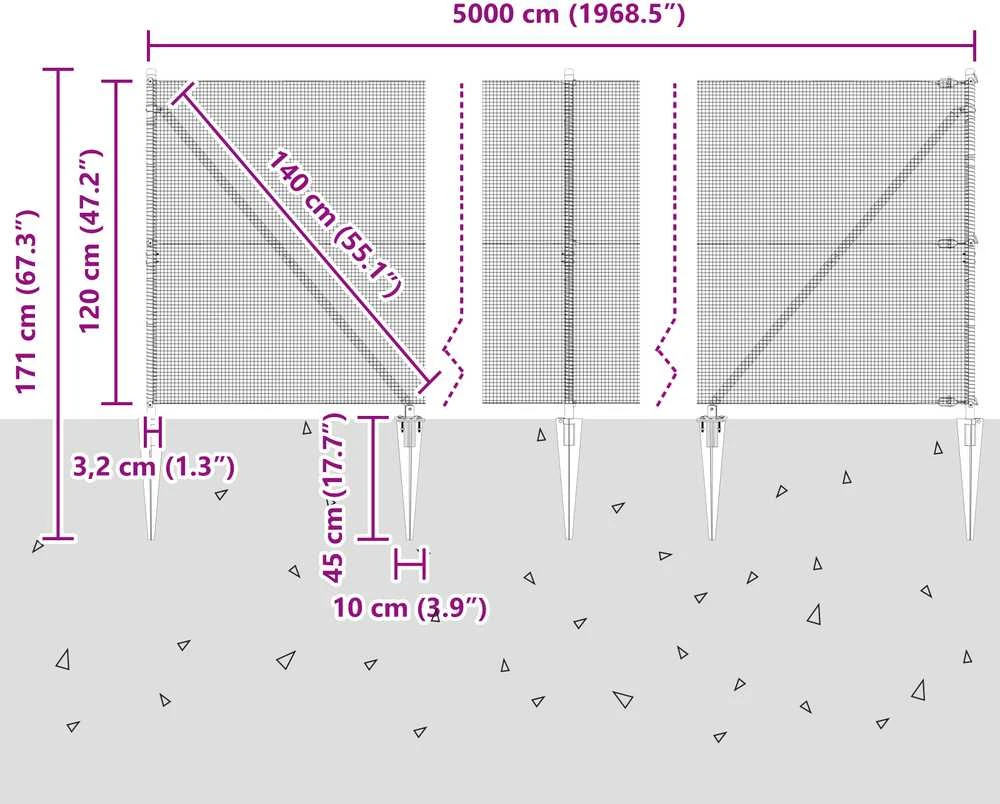 Suvirintas vielinis tvoras su smailiais galais 50 x 1,2 m