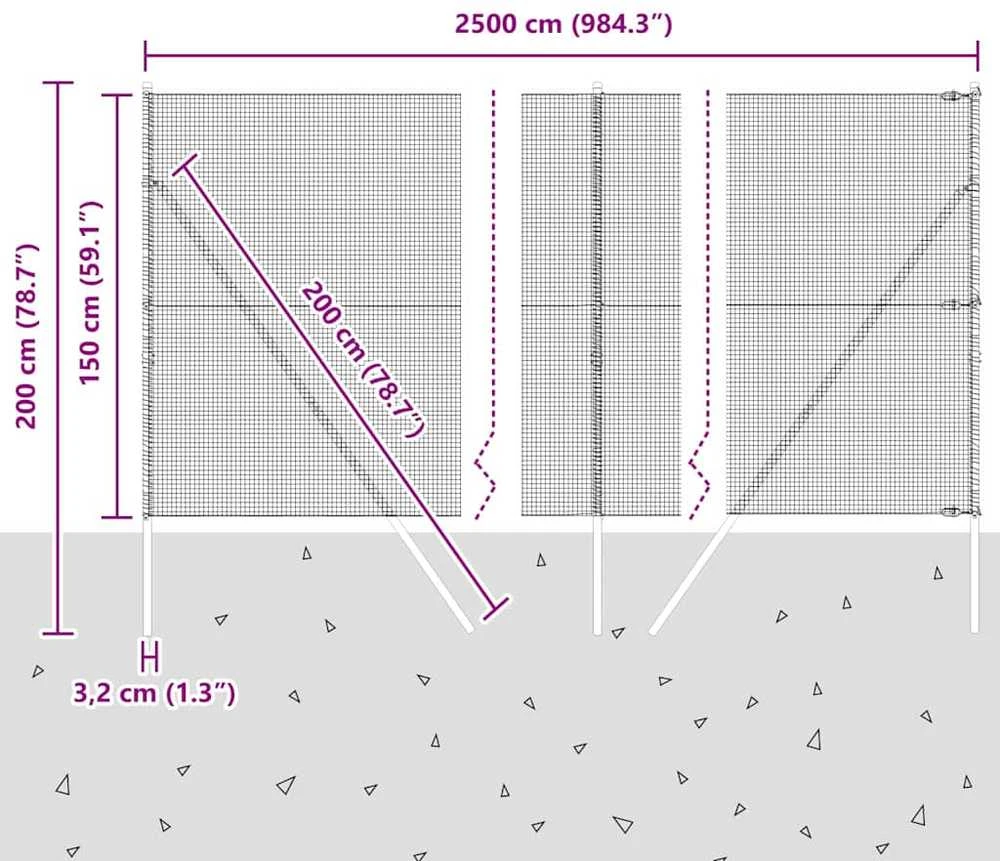 Suvirintas vielos tvora žemės tvirtinimas 25 x 1,5 m Sidabrinė
