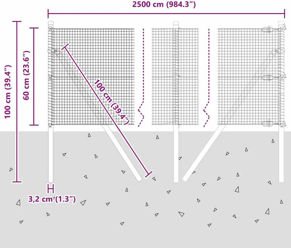 Suvirintas vielos tvora žemės tvirtinimas 25 x 0,6 m Žalia