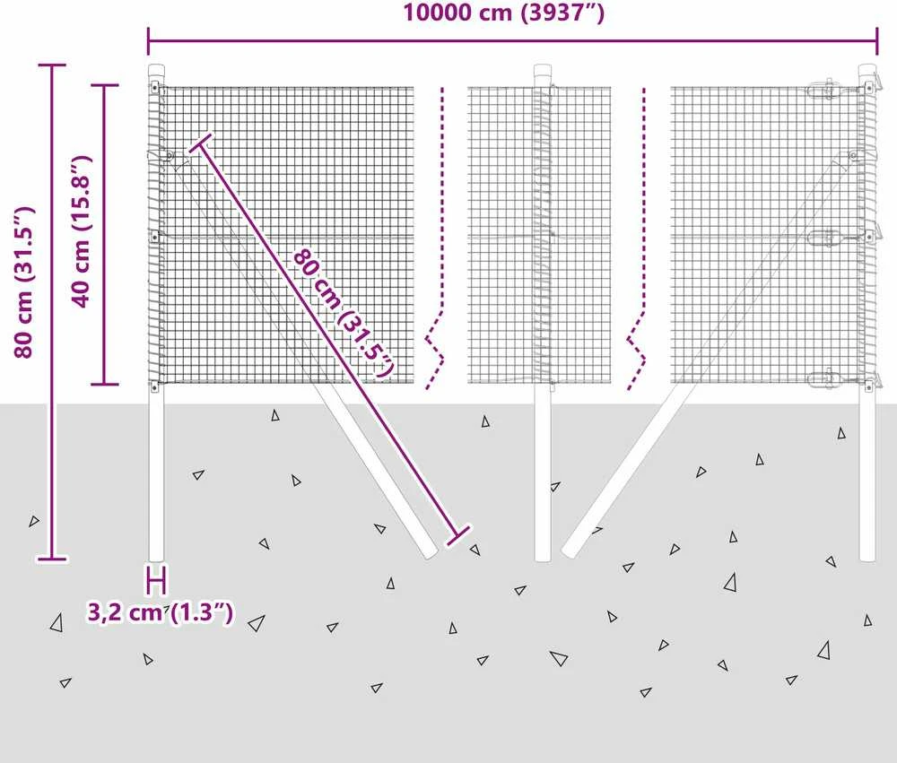 Suvirintas vielos tvora žemės tvirtinimas 100 x 0,4 m Sidabrinė