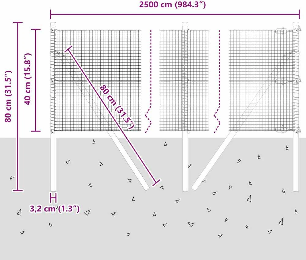 Suvirintas vielos tvora žemės tvirtinimas 25 x 0,4 m Pilka