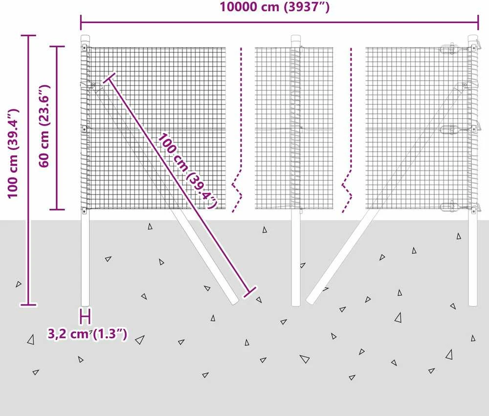 Suvirintas vielos tvora žemės tvirtinimas 100 x 0,6 m Žalia