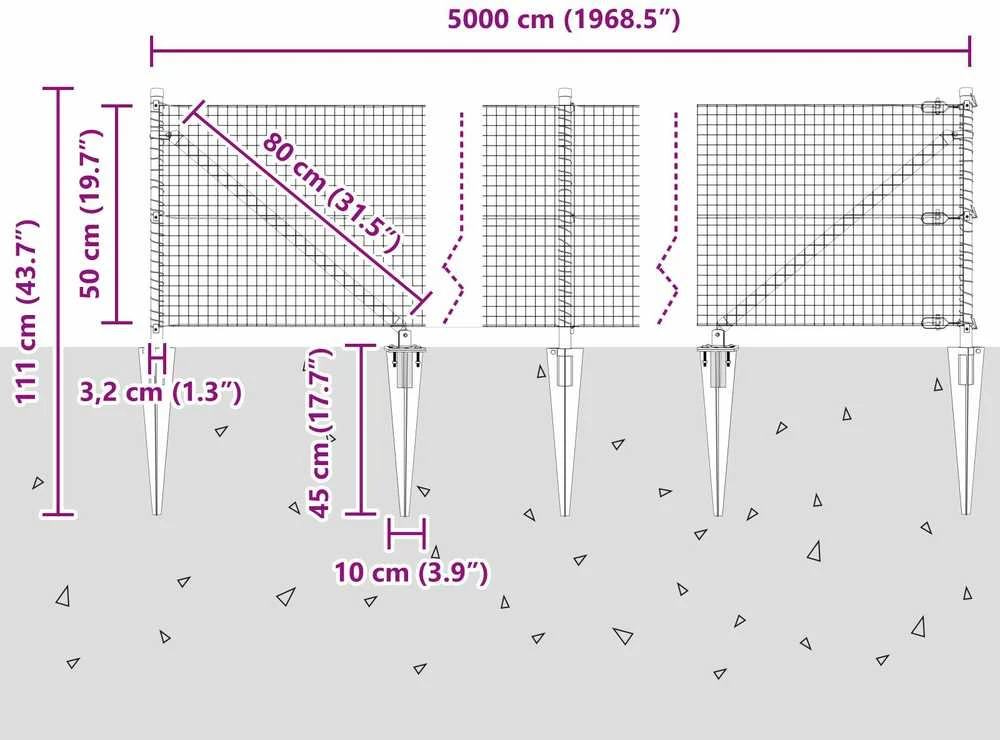 Suvirintas vielinis tvoras su smailiais galais 50 x 0,5 m Žalia