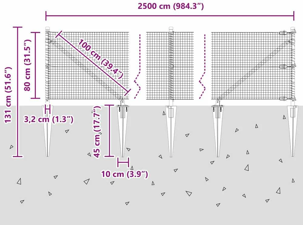 Suvirintas vielinis tvoras su smailiais galais 25 x 0,8 m Žalia