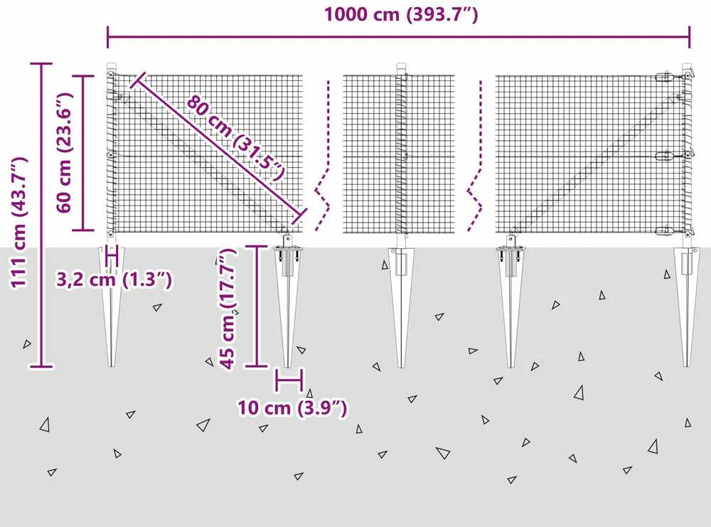 Suvirintas vielinis tvoras su smailiais galais 10 x 0,6 m Žalia