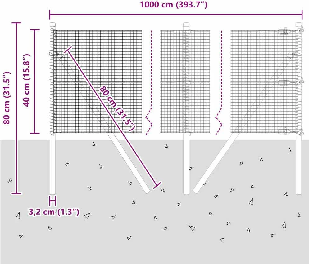 Suvirintas vielos tvora žemės tvirtinimas 10 x 0,4 m Sidabrinė