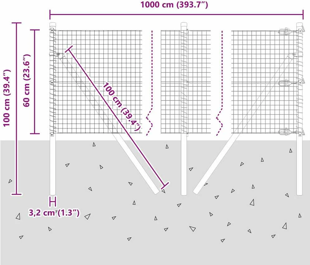 Suvirintas vielos tvora žemės tvirtinimas 10 x 0,6 m Sidabrinė