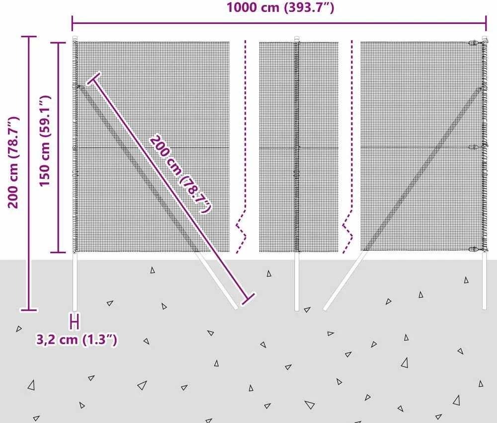 Suvirintas vielos tvora žemės tvirtinimas 10 x 1,5 m Pilka