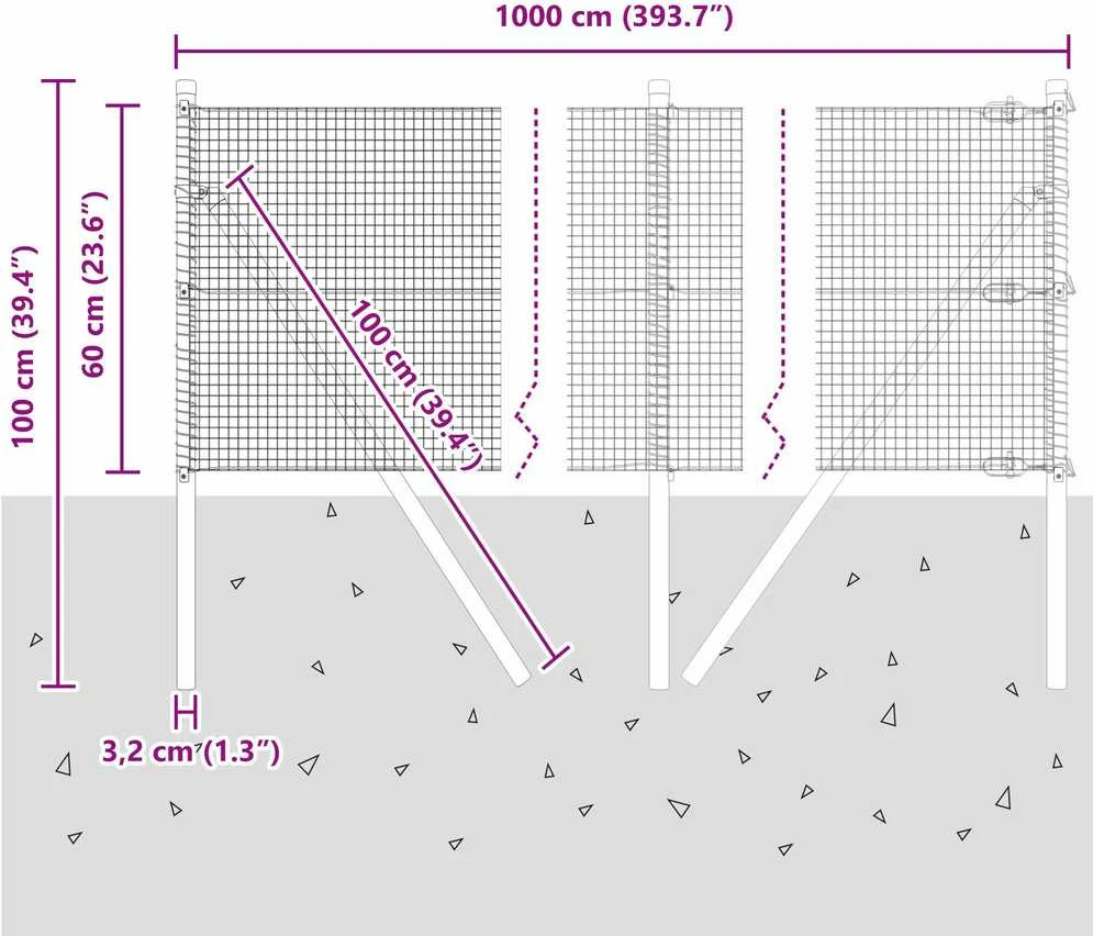 Suvirintas vielos tvora žemės tvirtinimas 10 x 0,6 m Žalia