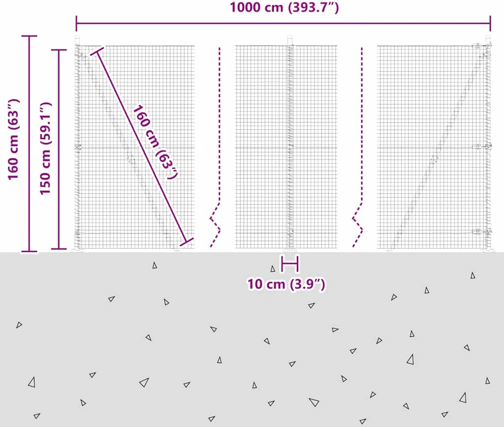 Suvirinta vielos tvora su betono baze 10 x 1,5 m Žalia