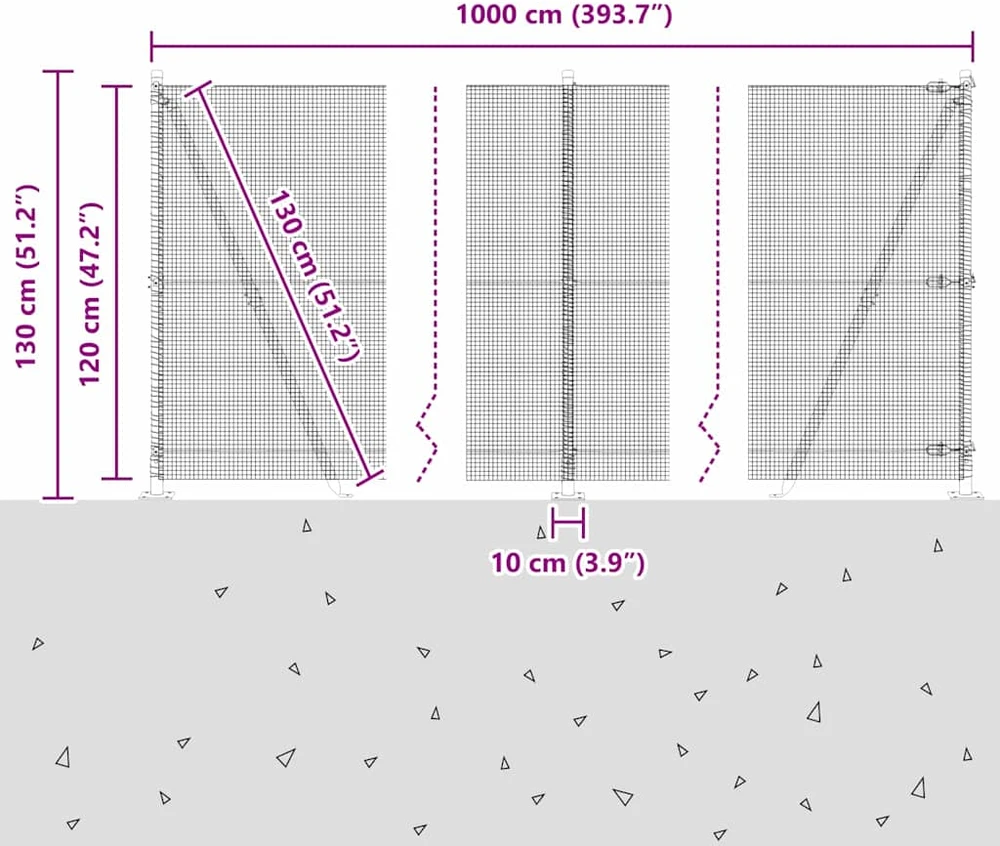 Suvirinta vielos tvora su betono baze 10 x 1,2 m Žalia