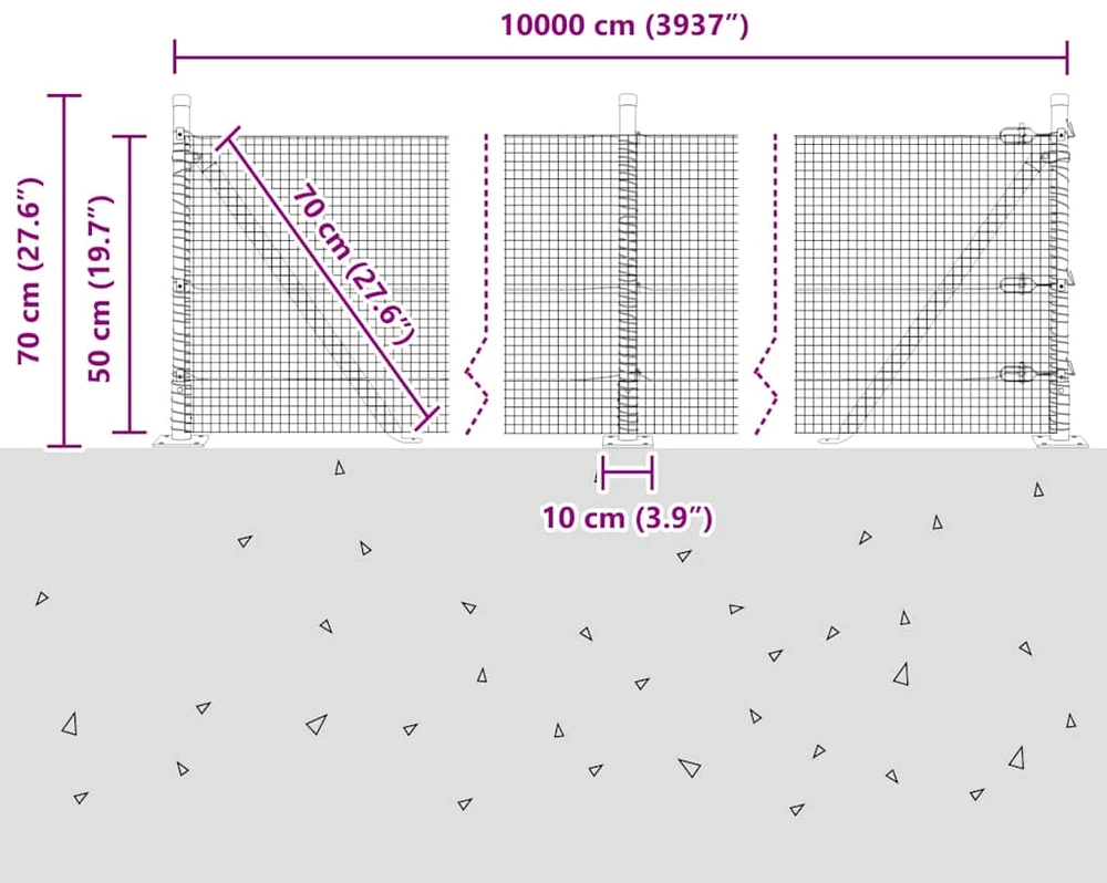 Suvirinta vielos tvora su betono baze 100 x 0,5 m Žalia