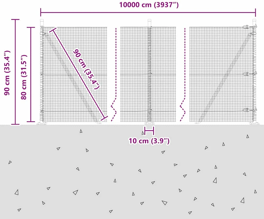 Suvirinta vielos tvora su betono baze 100 x 0,8 m Sidabrinė