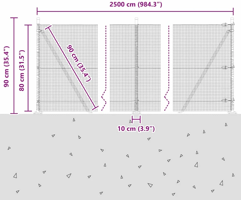 Suvirinta vielos tvora su betono baze 25 x 0,8 m Sidabrinė