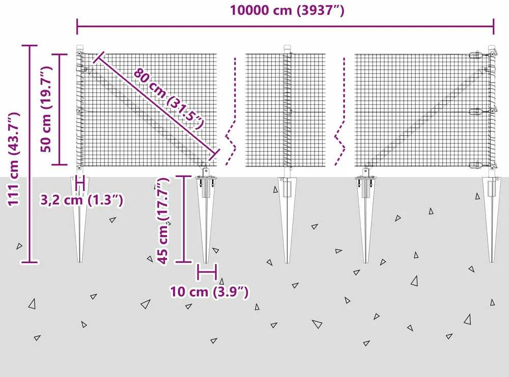 Suvirintas vielinis tvoras su smailiais galais 100 x 0,5 m