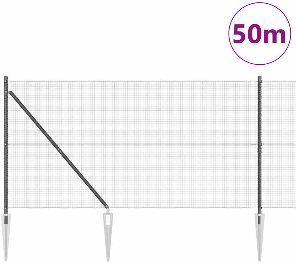 Suvirintas vielinis tvoras su smailiais galais 50 x 1,2 m Pilka